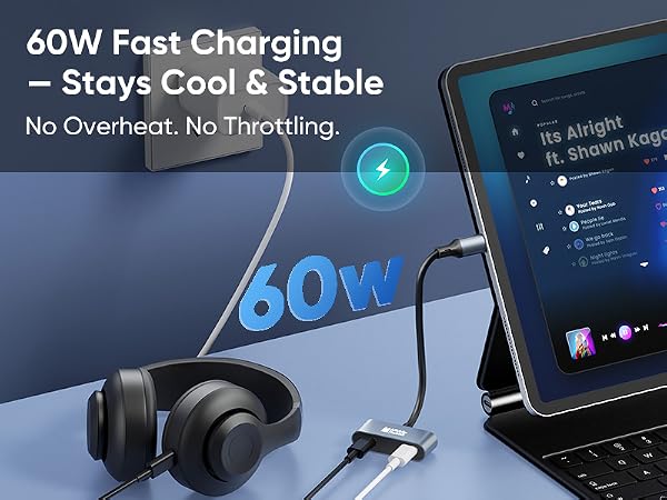wireless headphones headset dongle adapter usb c splitter 1 in 2 out type c splitter dual usb c