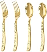 KIRE 400PCS Gold Plastic Spoons and Forks Disposable - Gold Plastic Silverware Set Disposable - 2...