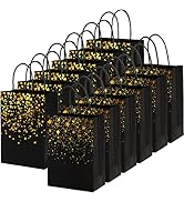 Nicunom 60 Pack Paper Gift Bags, 8.3 x 5.9 x 3.1 Inch Black Gold Gift Bags Shopping Bags Bulk Kra...