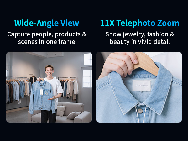 wide-angle camera and telephoto camera EMEET C60E Dual-Camera 4K Webcam for Streaming