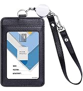 Wisdompro Badge Holder with Wrist Lanyard, 2-Sided PU Leather ID Card Holder Wallet Case with Wri...