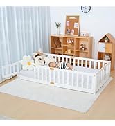 DoCred Montessori Toddler Floor Bed for Kids - Twin Size Wood Floor Bed w/Slats & Fence for Girls...