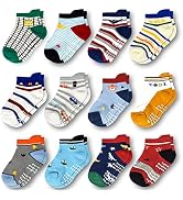Tphon Non Slip Kids Toddler Socks with Grippers Baby 12 Pairs Anti Skid Socks for Boys Girls 0-7 ...