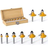 REKCKRUL 8-Piece Roundover Router Bit Set - 1/4" Shank, Carbide Inserts for Woodworking, Rounding...