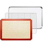Bastwe Baking Sheet with Cooling Rack and Silicone Baking Mat, 20 Inch Stainless Steel Bakeware, ...