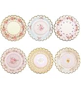 Xjoviative 48 PCS Vintage Floral Paper Plates 7 inch, Scalloped Flower Tea Party Plates Disposabl...