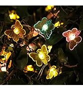 WSgift Solar Butterfly String Lights, 16 Ft 32 Warm White LED Outdoor Waterproof Butterfly Fairy ...