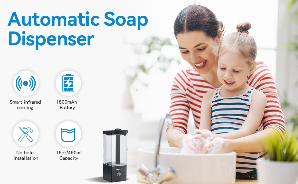 Automatic Soap Dispenser Touchless, Soap Dispenser Bathroom, Large Transparent Reservoir&amp