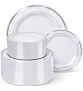 HOME BREEZE Gold Rim Plastic Plates Set, 120 Count Disposable Plates, 60 Dinner Plates 10 Inch an...