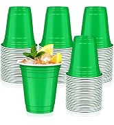 LIKAJON 50 Green Plastic Cups, 12 oz Disposable Christmas Cups, Drinking Cups for New Years St Pa...