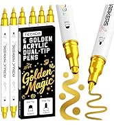 TECADA 6 Gold Acrylic Paint Markers, Dual-Tip Acrylic Paint Pen for Rock, Fabric, Wood, Plastic, ...