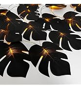 Halloween Decoration Black Monstera Leaf String Lights, 20 LED Tropical Artificial Palm Leaves Ha...