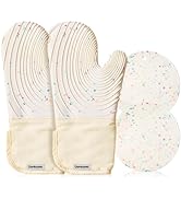 Dorkuova Silicone Oven Mitts Pair,Oven Gloves, BPA-Free, Long Cooking Mitts,Cute Oven Mitts and P...