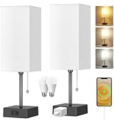 Dott Arts Table Lamp for Bedroom Set of 2,Minimalist Bedside Lamps with AC Outlets,Night Light 27...
