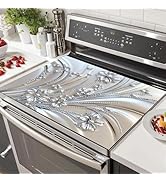 HOMETITUTE Silver Floral Stove Top Cover for Electric Stove 28x20 Inch Decorative Counter Protect...