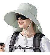 HUAMULAN Women Large Brim Sun Hat with Neck Flap, Men Quick Dry Hiking Fishing Safari Hat UPF 50+