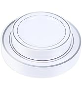 HOME BREEZE Silver Rim Plastic Plates Set of 60 Count, Disposable Plates with Silver Rim 30 Dinne...