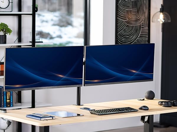 dual ultrawide monitor mount telescoping arms flush wall desk stand vesa 75 100 clamp grommet