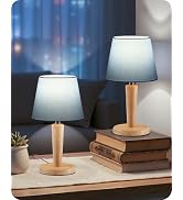 GOEBLESON 12" Wood Bedside Table Lamps Set of 2, Small Desk Lamps for Small Places, 3 Color Tempe...