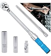 Torque Wrench 3/8 Drive, 5-60 Nm Click Torque Wrench Set with 14mm and 16mm Socket for Bike Motor...