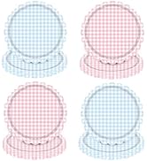 WRXVVTSV 50PCS 7 Inch Pink and Blue Gingham Small Paper Plates, Dessert Plates for Baby Shower, G...