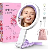 LitBear Travel Makeup Mirror with Light, Rechargeable Double-Sided 10X/1X Magnifying Mirror, Port...