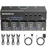 KVM Switch 3 Monitors 4 Computers 4K@60Hz,EDID Simulation,USB 3.0 HDMI Displayport KVM Switch Tri...
