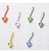 Indian Shelf 6 Pack Heavy Duty Colorful Kids Hooks Double Prong Cast Iron Farmhouse Decorative Ru...