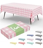 Smiry 3 Packs Gingham Disposable Table Cloth, 54 x 108 Inch Waterproof Plastic Tablecloth, Rectan...
