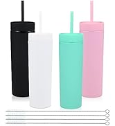 Volhoply 16oz Plastic Skinny Tumbler With Lid and Straw Bulk 4 Pack,Insulated Double Wall BPA Fre...