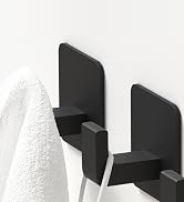 GWAAZXGZ Square Self Adhesive Towel Hooks - Matte Black Adhesive Wall Hooks, Adhesive Hooks for H...
