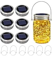 6 Pack Solar Mason Jar Lights for Outside, 30 LED Solar Mason Jar Lids Fairy Lights with 6 Hanger...