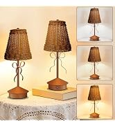 2 Pack Cordless Table Lamps,Rechargeable LED Desk Lamp,3 Color Dimmable Reading Light,Boho Rattan...