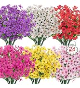 Roberly 24 Bundles Artificial Flowers for Outdoors UV Resistant Silk Fake Flowers Faux Plastic Pl...