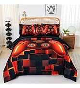 PERFEMET 6 Piece Orange Gaming Bedding Set Twin Size Game Console Boys Comforter Set with Sheets ...