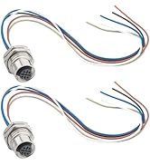 Hamadap M12 5 Pin 16mm Panel Cutout Female Cable 0.2M,A Coded Straight Front Mount, Waterproof Av...