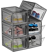 Upgrade Harder Solid Plastic Shoe Organizer, Shoe Storage with Magnetic Front Door, 6 Pack Shoe B...