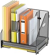 Docnest Desk File Holder Sorter, 4 Vertical Compartments Rack with Letter Tray, Mesh Magazine Fil...