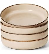 Herogo Pasta Plates and Bowls Sets of 4, Stoneware Large Wide Shallow 37oz Salad Soup Cereal Serv...