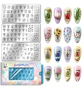 PH PandaHall 3pcs Plants Glass Jars Nail Stamping Plates Flower Vase Nail Art Templates Leaf Flor...