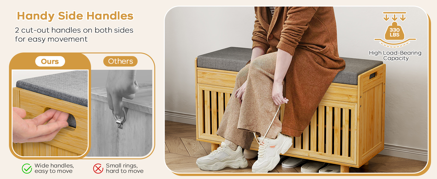 Coat Rack Shoe Bench Set, Bamboo Shoe Storage Bench with Seat Cushion & 5 Hooks