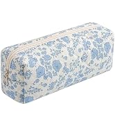 WHHJM Cute Floral Makeup Brush Bag Small Cotton Quilted Cosmetic Bag for Women Travel Toiletry Zi...