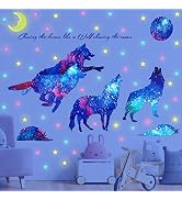 Creative Starry Sky Wolf Wall Decal, AUHOKY Glow in The Dark Moon& Stars Wall Stickers, Removable...