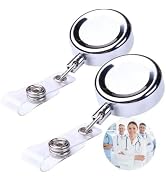 2 Pcs Silver Badge Reels Retractable Badge Holders Badge Alligator Clip Heavy Duty Badge Reels wi...