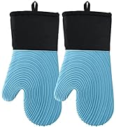 Oven Mitts Silicone Oven Mitts - Tayfeim Blue Oven Mitts Heat Resistant 500F Oven Mitt Set BPA-Fr...