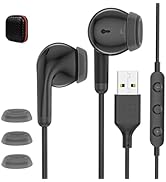 USB Computer Headset with Microphone Half in-Ear Wired Earbuds 7.5ft Cord in-Line Volume Control ...
