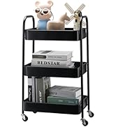 SETTFRFE 3 Tier Rolling Cart Metal,Utility Cart on Wheels,Storage Shelf Organizer Cart for Bathro...