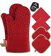 KEGOUU Oven Mitts and Pot Holders 6pcs Set, Kitchen Oven Glove High Heat Resistant 500 Degree Ext...