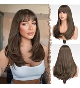 FESHFEN Long Wigs with Bangs, Synthetic Natural Looking Layered Straight Hair Wig for Women Daily...