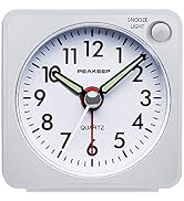Ultra Small, Peakeep Battery Travel Alarm Clock with Snooze and Light, Silent with No Ticking Ana...